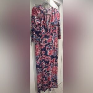 Lilly Pulitzer Navy Midi Dress with Red Paisley Print size L